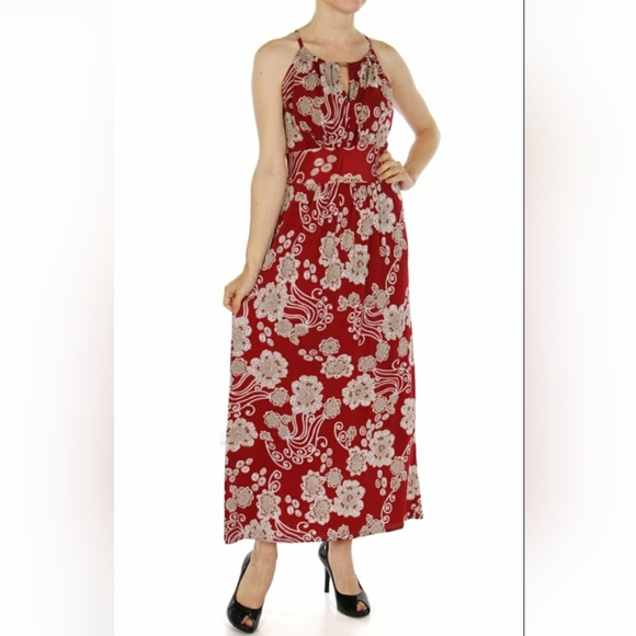 Jon & Anna Dresses & Skirts - Jon & Anna Red/Brown Floral Faux Halter Keyhole Maxi Dress 1X NWT